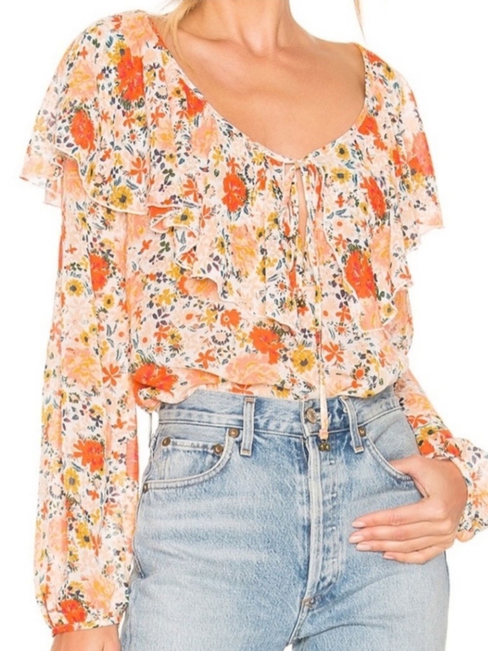 Free People Intimately Free - Say It To Me Orange Fall Floral Bodysuit / Blouse